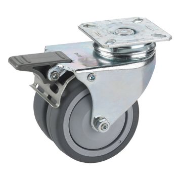 Kaksoispyörä jarrulla Stabilit Ø 75 x 25 mm, levy 60 x 60 mm