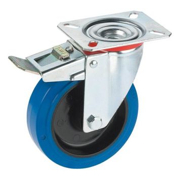 Kuljetusrulla Elastinen Kumi Jarrulla Ø 125 mm Sininen