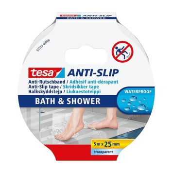 Liukuesteteippi Tesa 5 m x 25 mm Läpinäkyvä Kylpyhuoneeseen