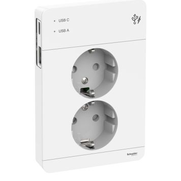 Pistorasia Schneider Electric Exxact 2 -osainen 2x USB A+C Valkoinen