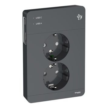 Pistorasia Schneider Electric Exxact 2 -osainen 2x USB A+C Antrasiitti