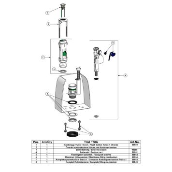 WC-istuimen tiiviste Svedbergs 98952 huuhtelumekanismiin Geberit Twico 1