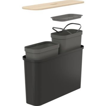 Lajitteluastiasetti SmartStore Collect Slim Set Musta 46 l + vanerikansi