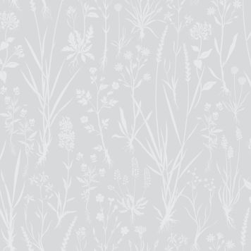 Kuitutapetti Rantaniitty Niitty Harmaa-valkoinen