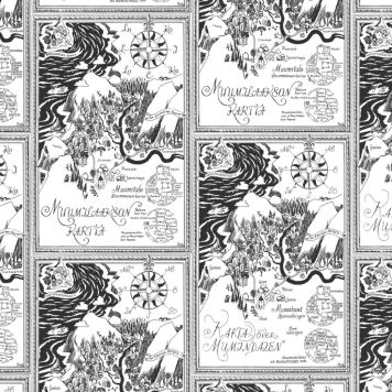 Kuitutapetti Moomin Kartta Valkoinen/musta