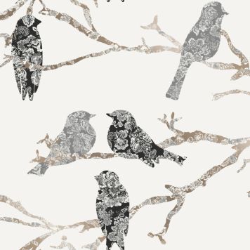 Kuitutapetti Belle Valkoinen/mustat linnut