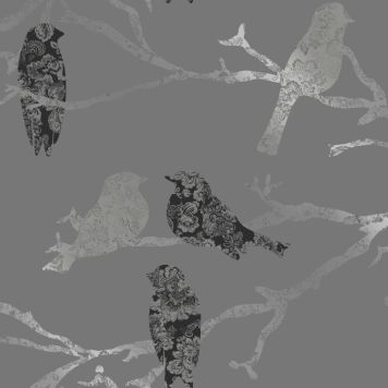 Kuitutapetti Belle Harmaa/mustat linnut