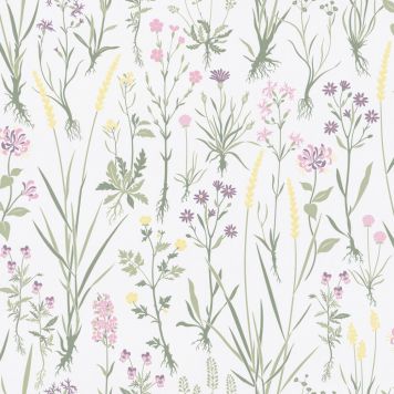 Kuitutapetti Rantaniitty Valkoinen/vihreät kasvit