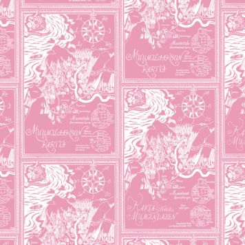 Kuitutapetti Muumi Vaaleanpunainen kartta