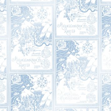 Kuitutapetti Muumi Sinivalkoinen kartta