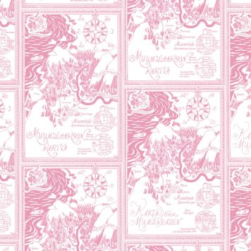 Kuitutapetti Muumi Punavalkoinen kartta