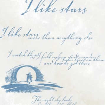 Kuitutapetti Muumi vaalea pohja sininen teksti