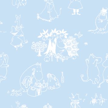 Kuitutapetti Muumihahmot sininen