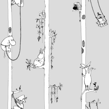 Kuitutapetti Muumit Puussa Harmaa