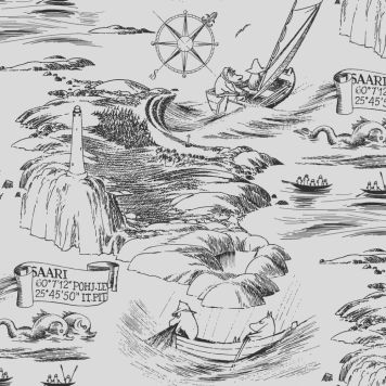 Kuitutapetti Muumi merihenkinen harmaamusta