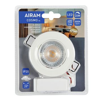 LED-alasvalo Airam Cosmo Tilt IP20 6W/830 DIM WH