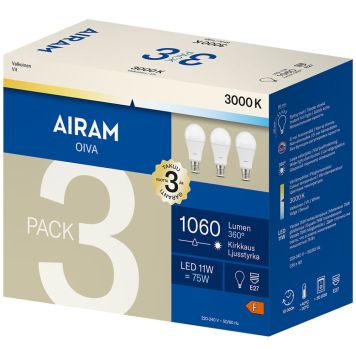 Vakiolamppu Airam LED E27 1060 lm 3000 K 3 kpl