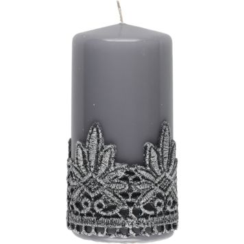Pöytäkynttilä Polar pitsikoriste 7x15 cm harmaa