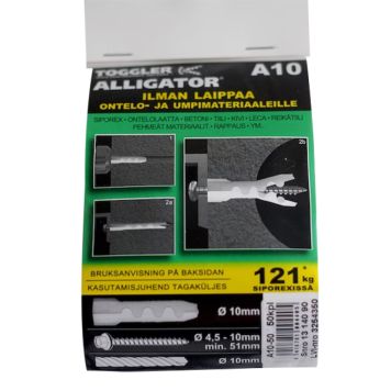 Levyseinäkiinnike Alligator Laipaton AF10-50 10 mm 50 kpl