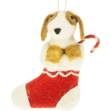 Joulukoriste koira sukassa 13 cm punaruskea