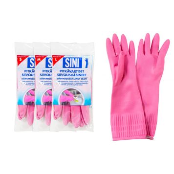 Pitkävartiset siivouskäsineet Sini Pinkki M-koko