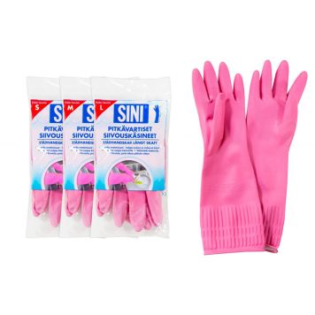 Pitkävartiset siivouskäsineet Sini Pinkki L-koko