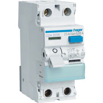 Vikavirtakytkin Hager CDA 225K 2x25A 30mA A