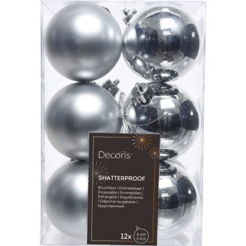 Joulupallolajitelma 6 cm 12 kpl hopea