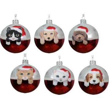 Joulupallo 8 cm kissan- ja koiranpentu kuvalla lajitelma