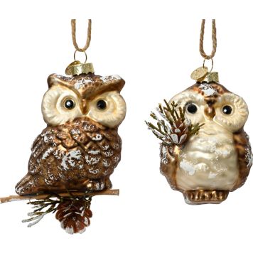 Joulukoriste pöllö oksalla 10 cm lajitelma