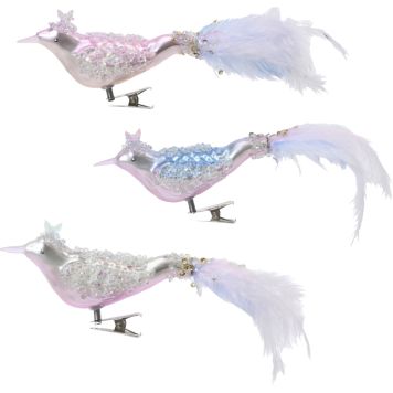 Joulukoriste lintu klipsillä 4 x 10 cm lajitelma