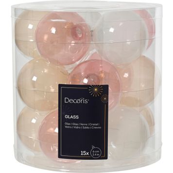 Joulupallolajitelma 6 cm 15 kpl läpikuultava pinkki