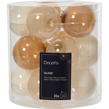 Joulupallolajitelma 6 cm 15 kpl beige