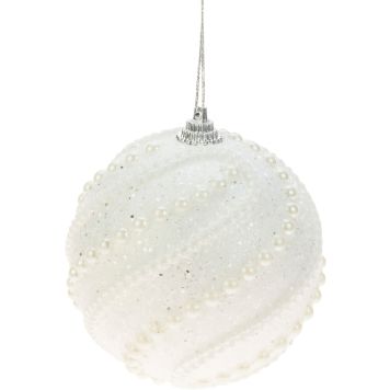 Joulupallo 8 cm valkoinen helmiraita