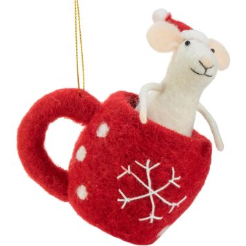 Joulukoriste hiiri mukissa 12 cm punavalkoinen