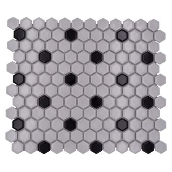 Mosaiikkilaatta Hexagon Mix HX 045 Valkoinen/Musta 26 x 30 cm