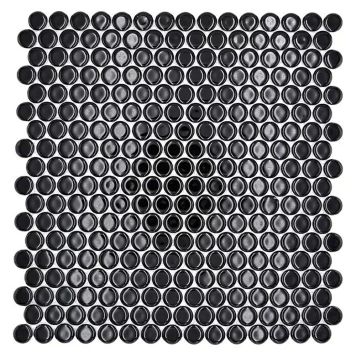 Mosaiikkilaatta Fliesen Button Uni kiiltävä musta 30,5 x 32 cm