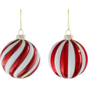 Joulupallo 8 cm punavalkoraita lajitelma