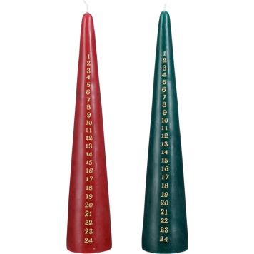 Pöytäkynttilä joulukalenteri punavihreä 30 cm lajitelma