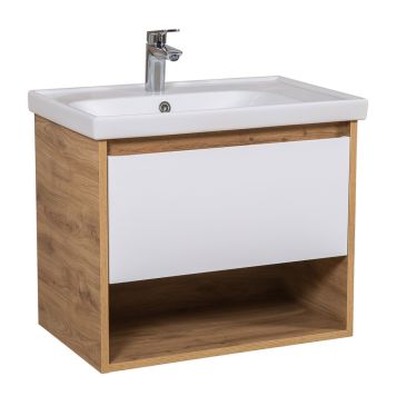 Kylpyhuonekaluste Aquarodos Edda tammi/mattavalkoinen 80 x 45,5 x 59,4 cm