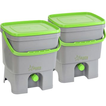Bokashi Organko keittiökompostori 2 x 16 l harmaa-vihreä