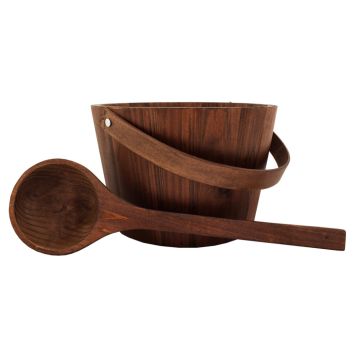 Puinen saunasanko ja kauha Emendo tumma puu