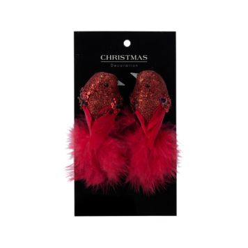 Joulukoriste lintu klipsillä 12 cm 2 kpl lajitelma