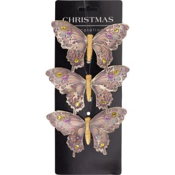 Joulukoriste perhonen klipsillä 12 cm 3 kpl lajitelma