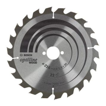 Pyörösahanterä Bosch Optiline Wood 216 x 2,6 mm T22
