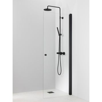 Kääntyvä suihkuseinä Vihtan Pisara 3 musta kirkas lasi