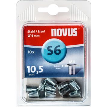 Teräs-Niittimutteri Novus S6 x M4 10 kpl