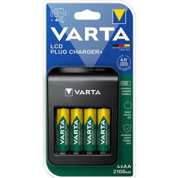 LCD Varta Plug Charger +4XAA laturi 56706 Musta