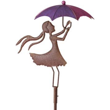 Puutarhakoriste tyttö ja sateenvarjo