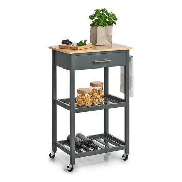 Keittiövaunu Zeller tummanharmaa/bambu 58 x 40 x 93 cm